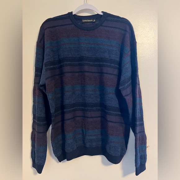Lenor Romano Wool Blend Sweater Men’s Size L Crew Textured Dark Multi Stripe USA - Picture 2 of 7